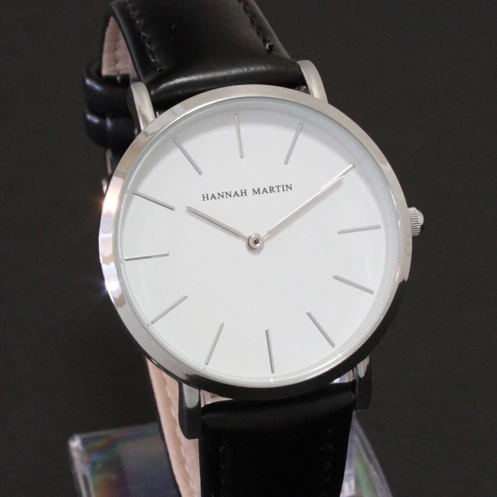 Men's Classic Minimalist 2 Hand Quartz Watch Raised Indices Black Strap 36mm - Picture 5 of 14